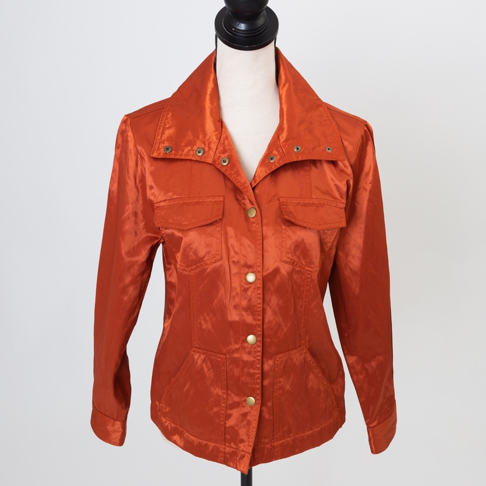Metallic rust orange jacket wide collar light sheen statement jacket 8 Ruby Rd - Picture 11 of 13